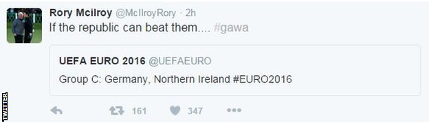 Rory McIlory tweet on highlights from the Euro 2016 draw